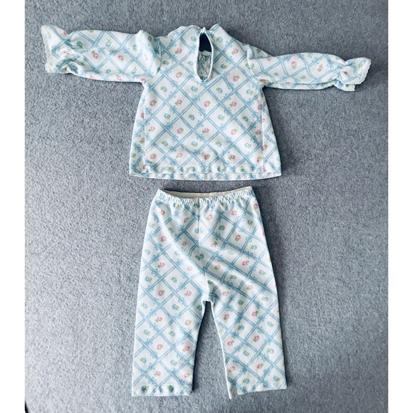 Vintage Carters Girls 2 Piece Pajamas 2T Pink Blue Roses Bows Long Sleeve Y2K - Picture 10 of 10